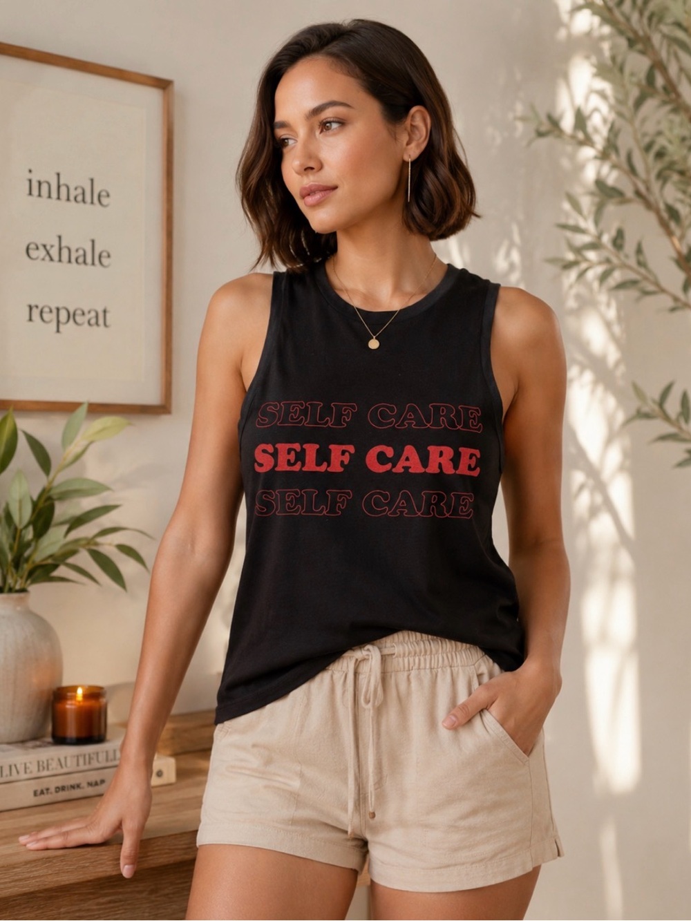 Self Care - Women's Black Graphic Tank Top - size Small - Picture 8 of 11